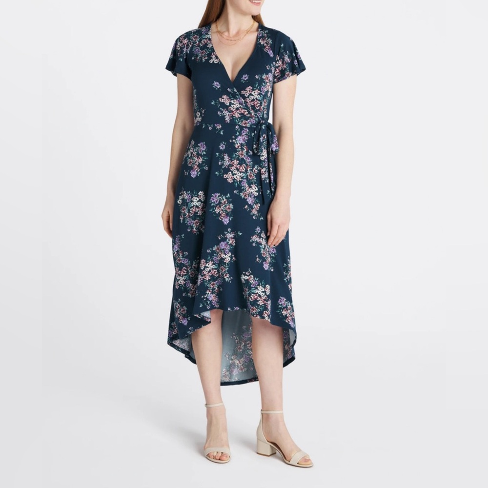 Faux Wrap Brushed Knit Hi Lo Maxi Dress, Fortune + Ivy, Size XL